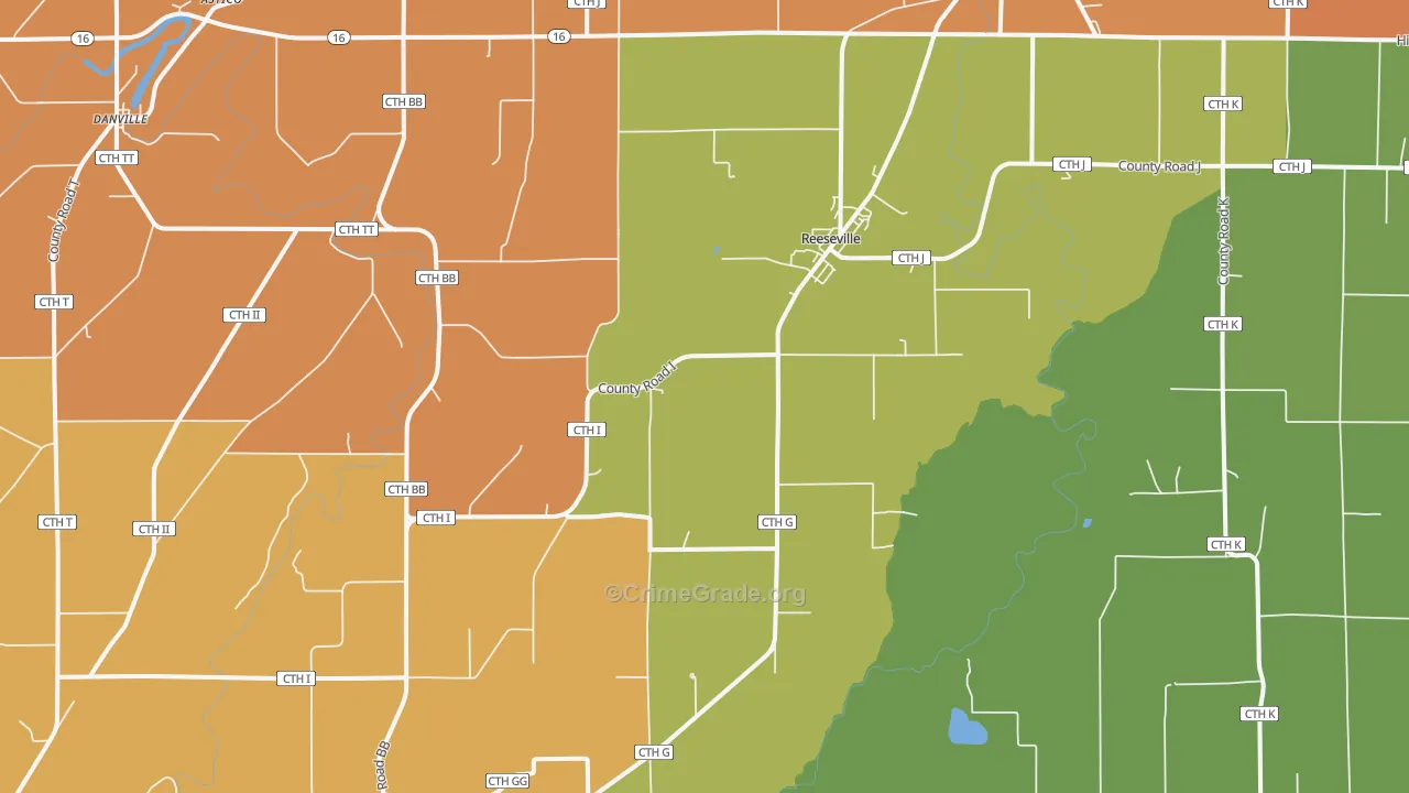 Reeseville, WI Map of Robbery Rates
