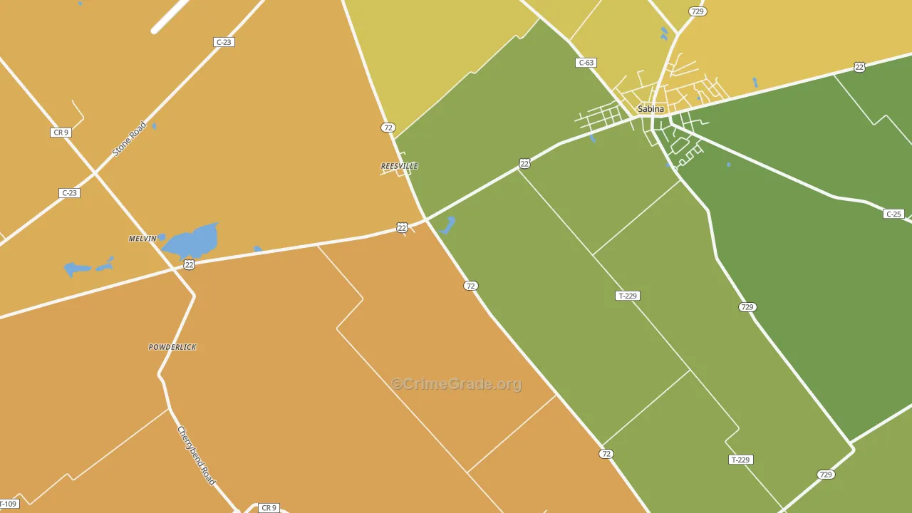 Reesville, OH Map of Robbery Rates