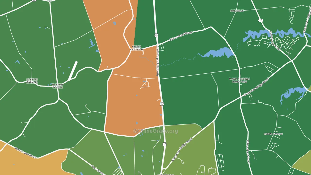 Reeves Crossing, DE Map of Robbery Rates