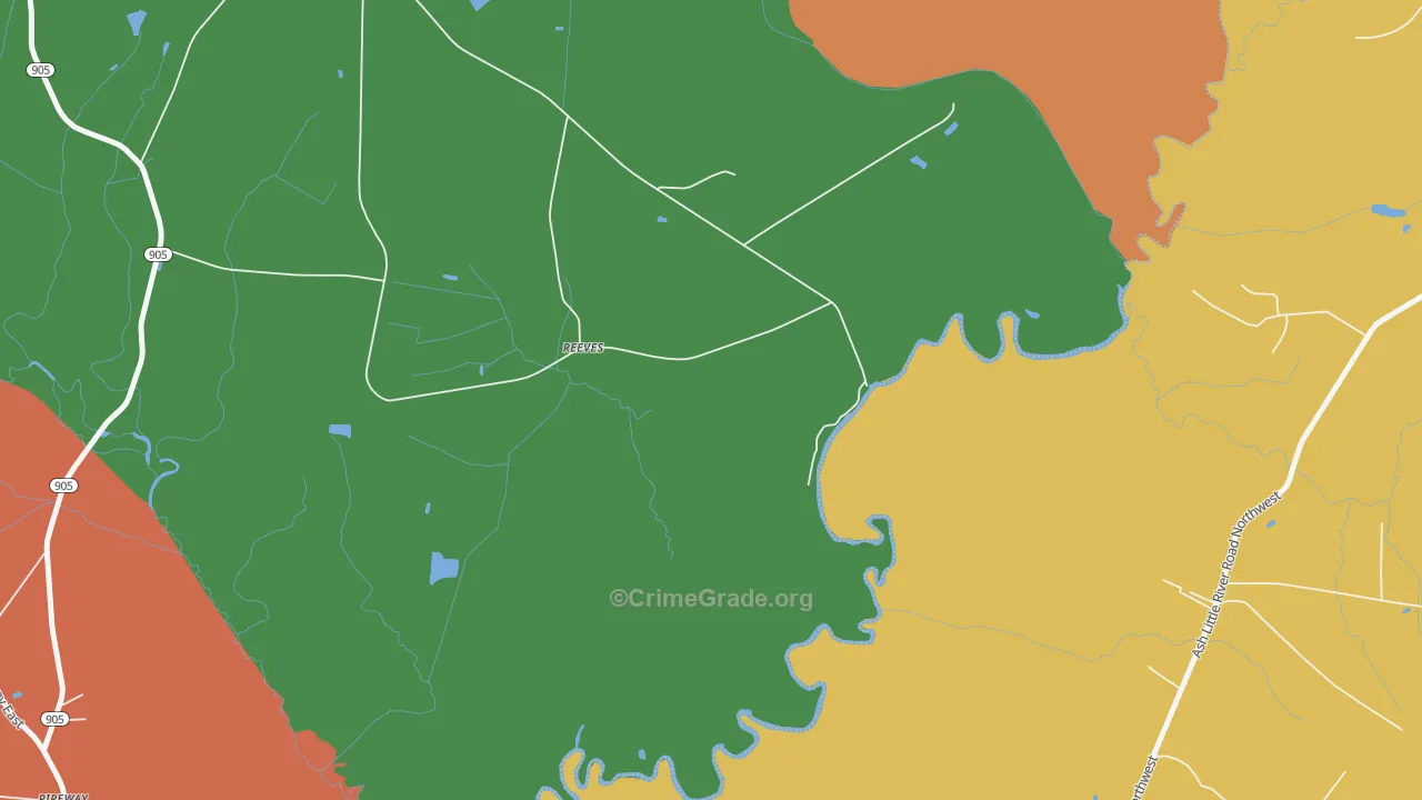 Reeves, NC Map of Robbery Rates
