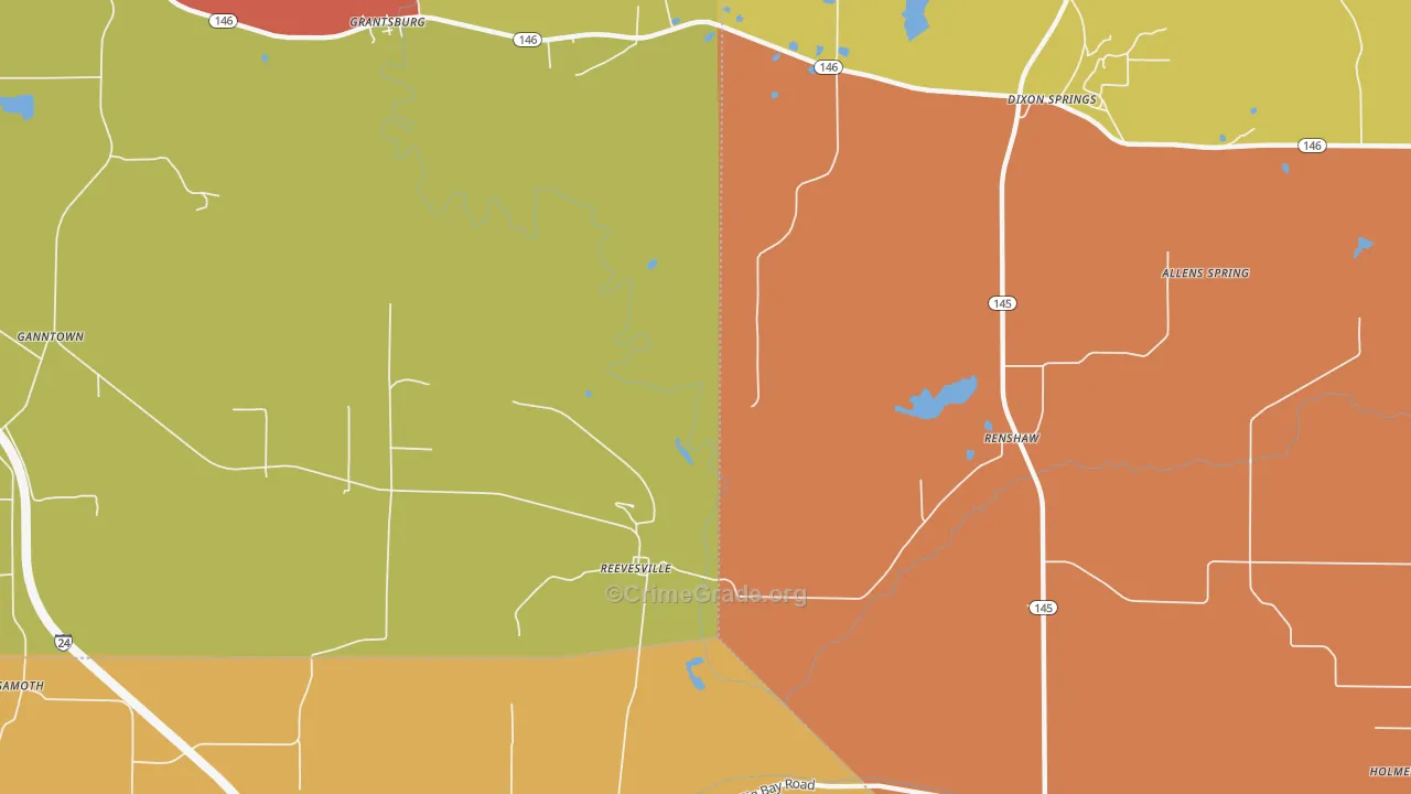Reevesville, IL Map of Robbery Rates