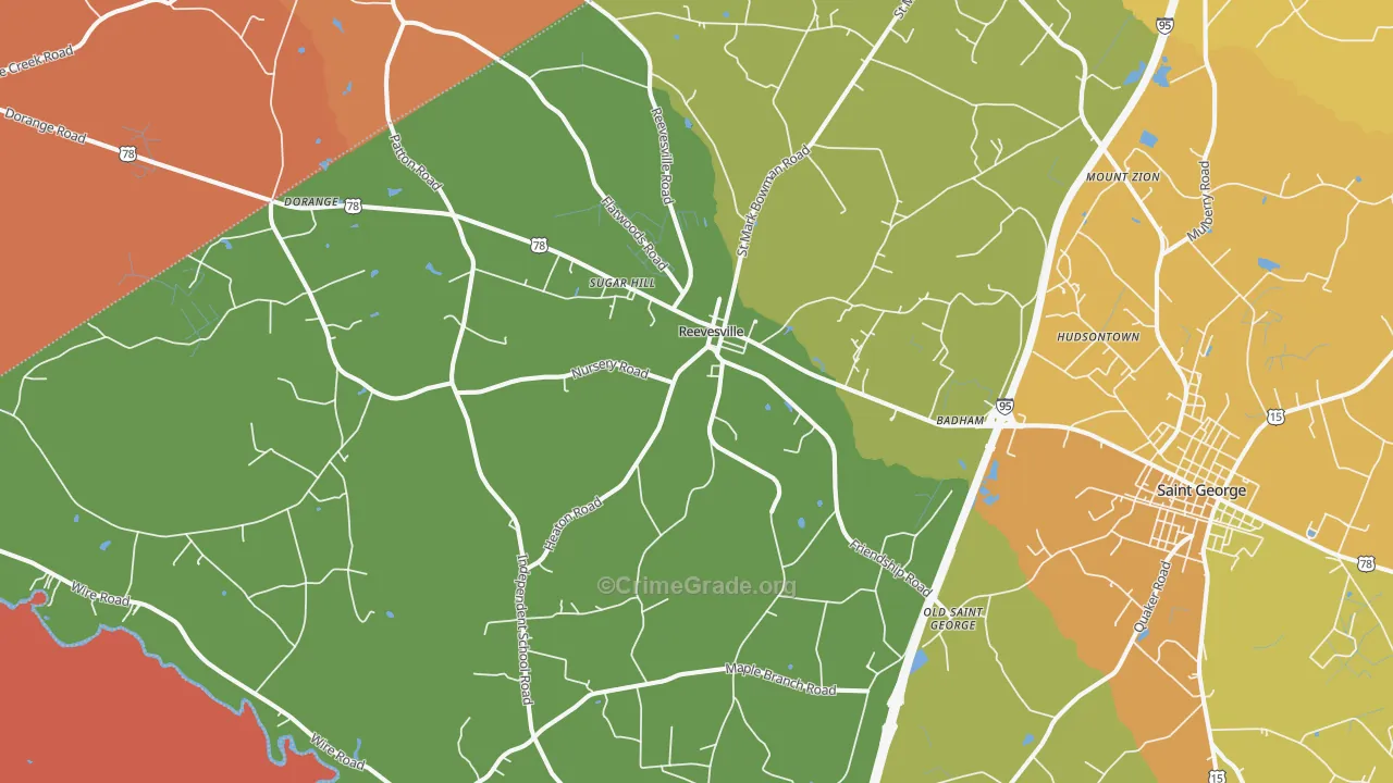Reevesville, SC Map of Robbery Rates