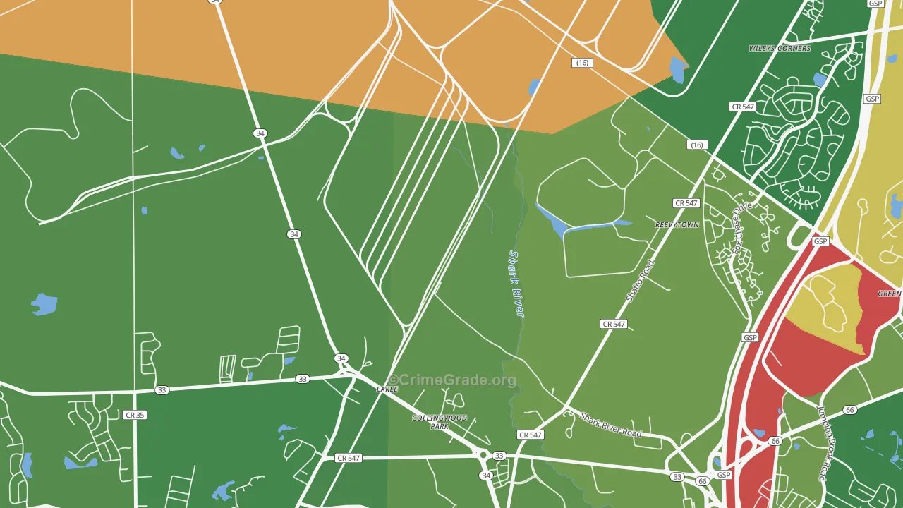 Reevytown, NJ Map of Robbery Rates