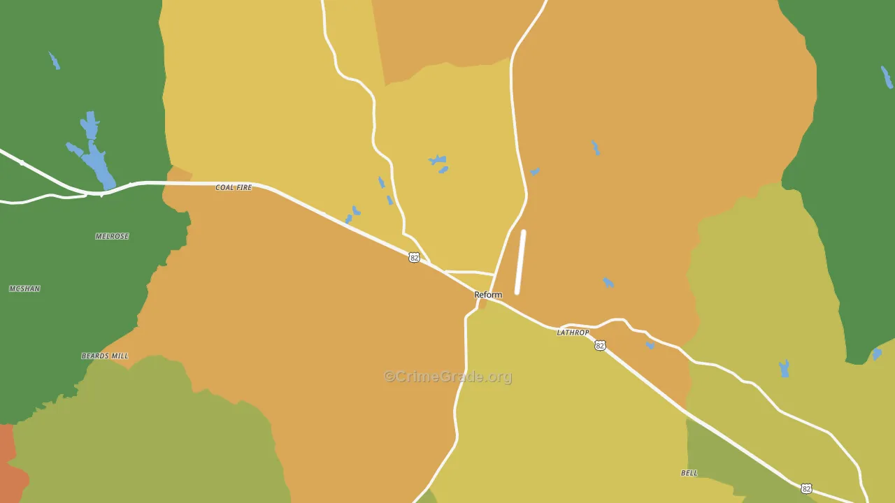 Reform, AL Map of Robbery Rates