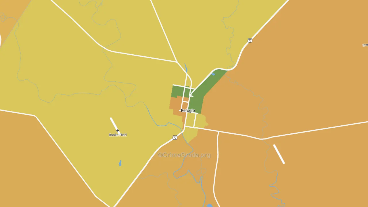 Refugio, TX Map of Robbery Rates