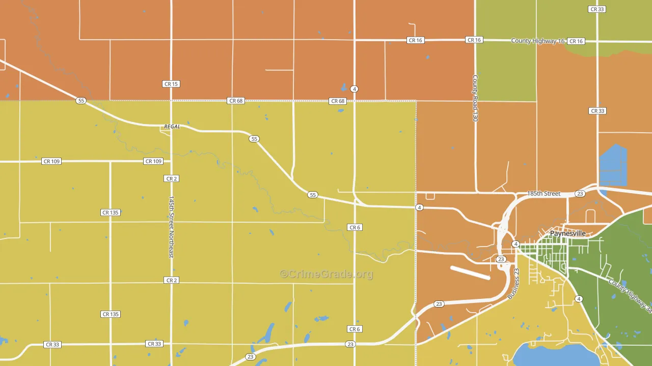 Regal, MN Map of Robbery Rates