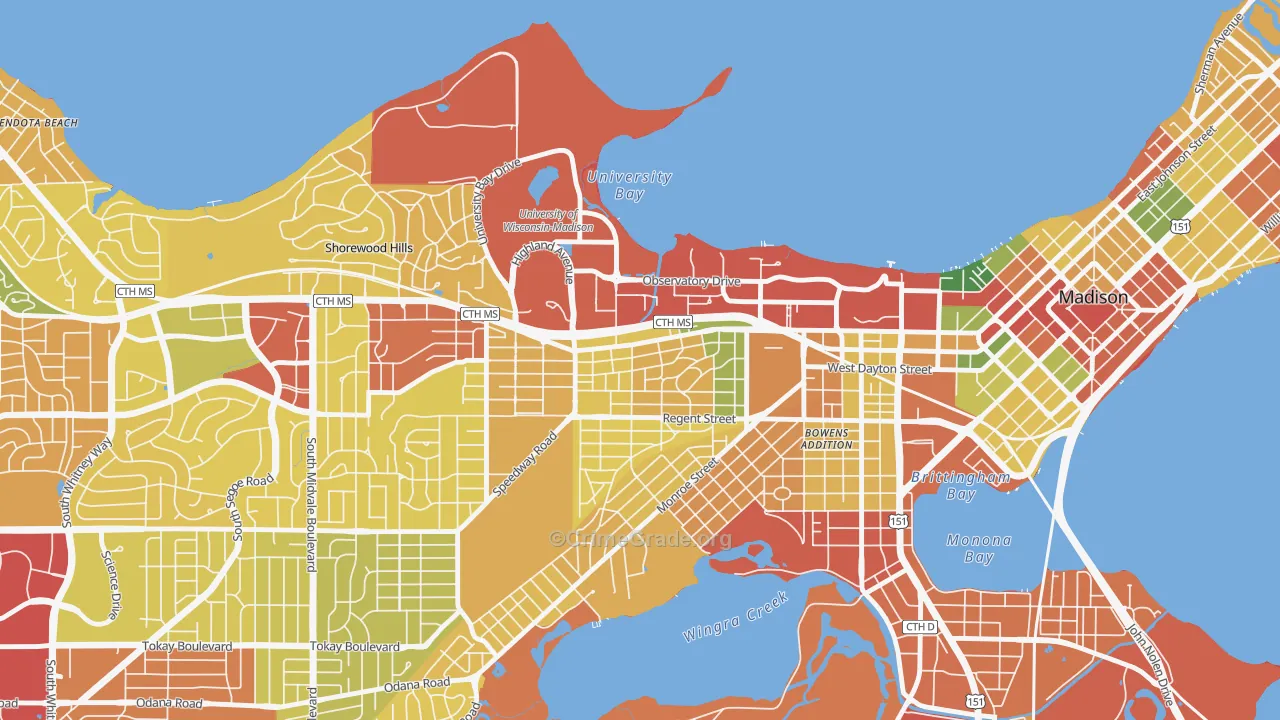 Regent, Madison, WI Map of Robbery Rates