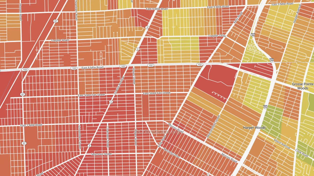 Regent Park, Detroit, MI Map of Robbery Rates