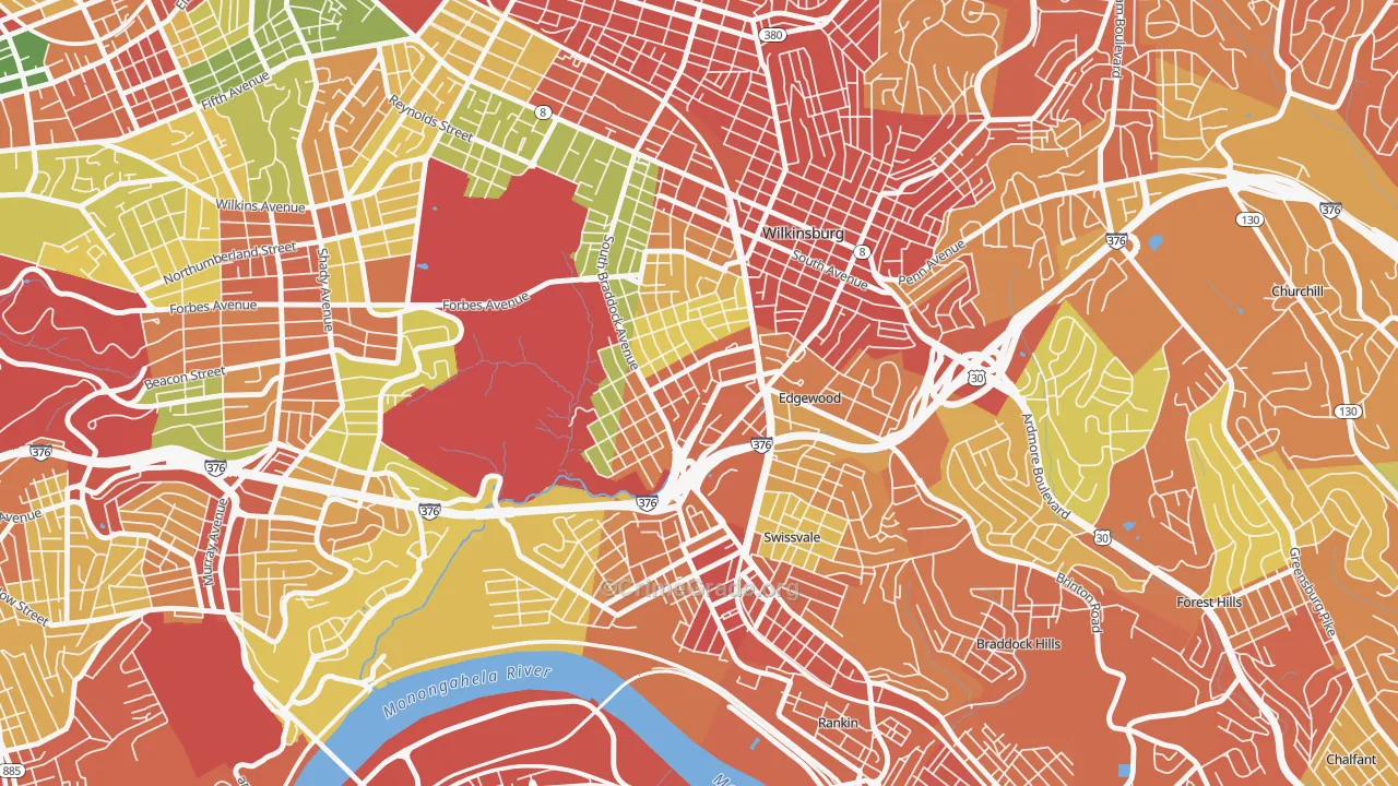 Regent Square, Pittsburgh, PA Map of Robbery Rates
