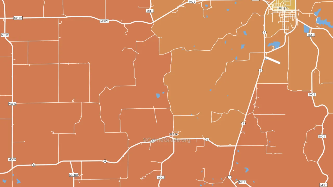 Reger, MO Map of Robbery Rates