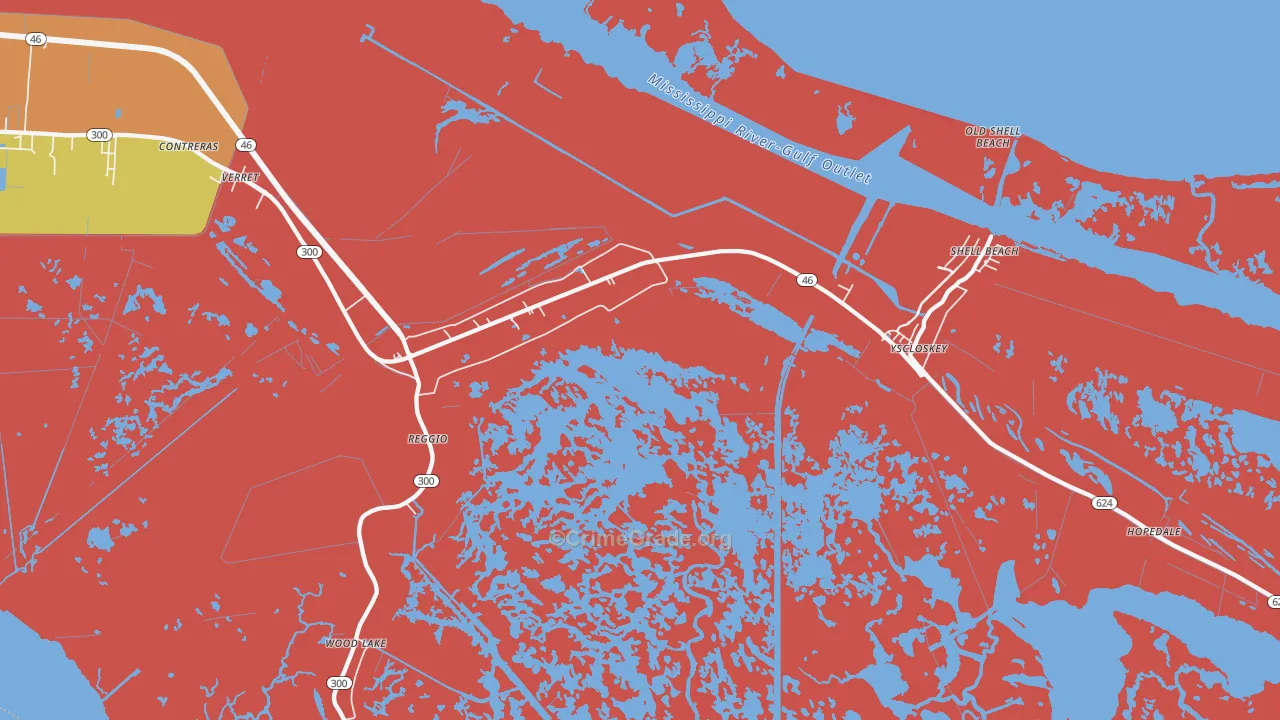 Reggio, LA Map of Robbery Rates