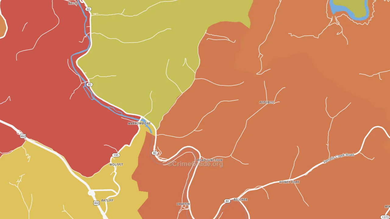 Regina, KY Map of Robbery Rates
