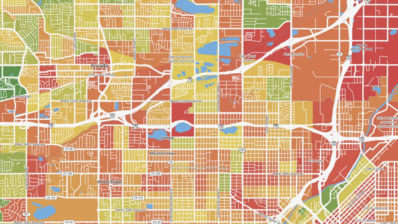 Regis, Denver, CO Map of Robbery Rates