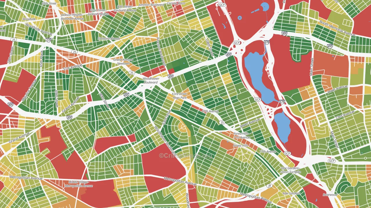Rego Park, Queens, NY Map of Robbery Rates