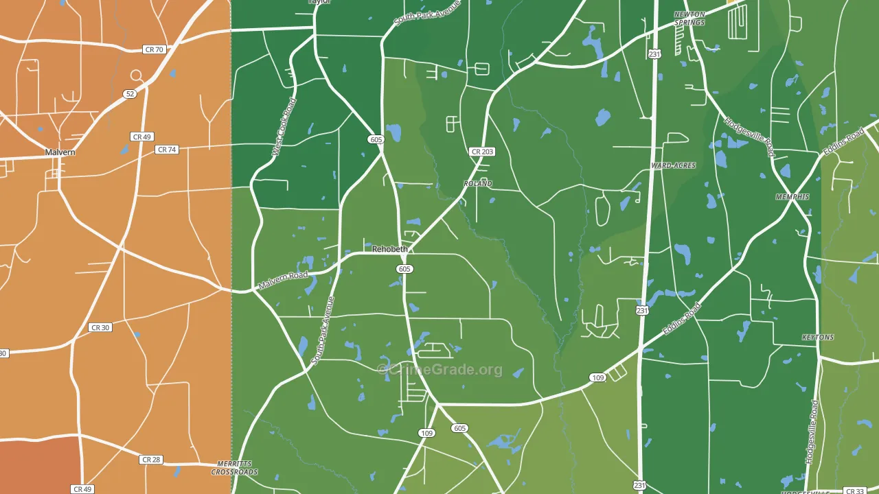 Rehobeth, AL Map of Robbery Rates
