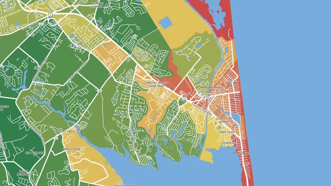 Rehoboth Beach, DE Map of Robbery Rates