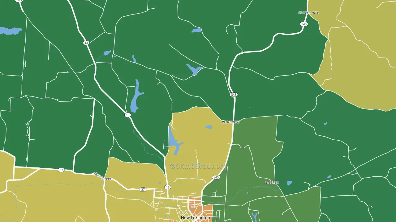 Rehoboth, OH Map of Robbery Rates