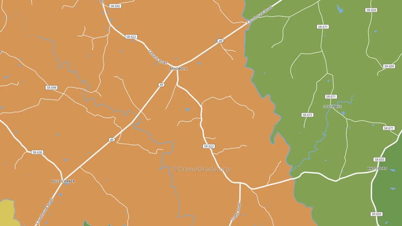 Rehoboth, VA Map of Robbery Rates