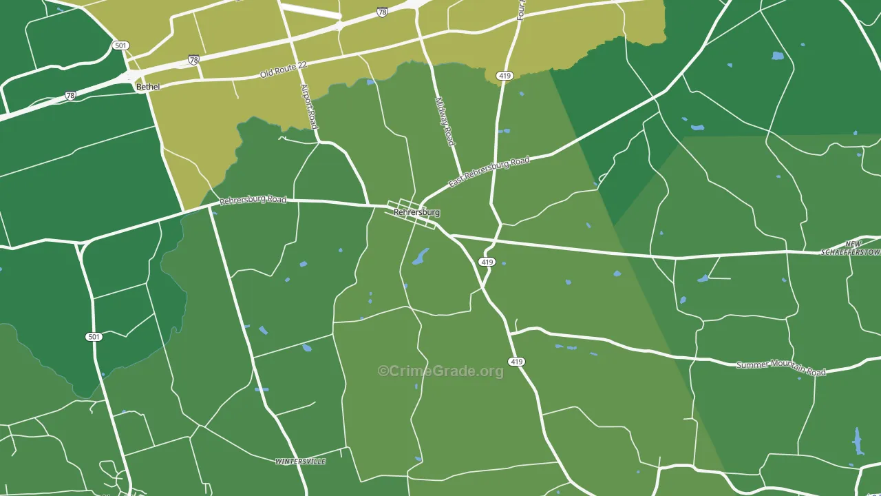 Rehrersburg, PA Map of Robbery Rates