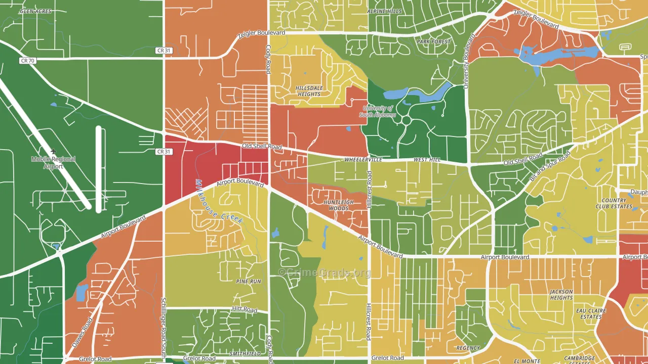 Reichlieu, Mobile, AL Map of Robbery Rates