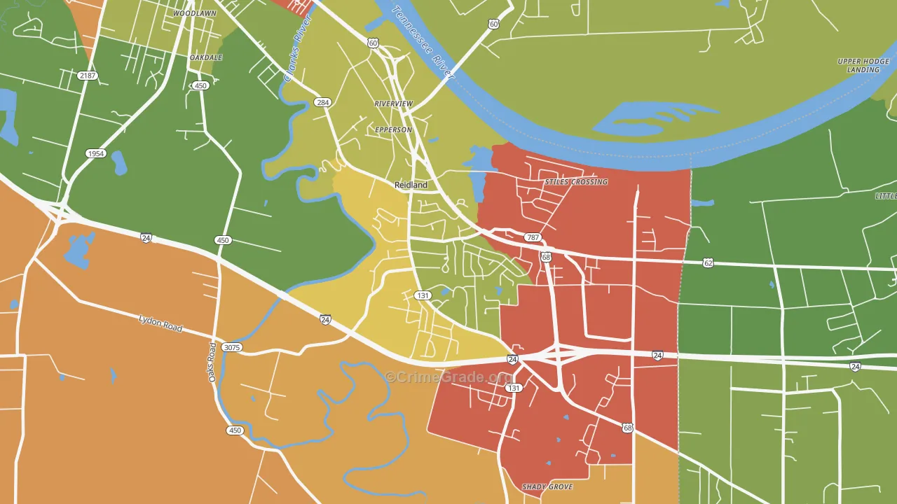 Reidland, KY Map of Robbery Rates