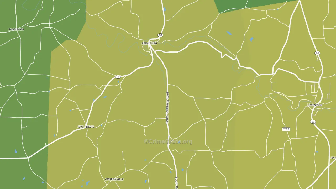 Reidsburg, PA Map of Robbery Rates