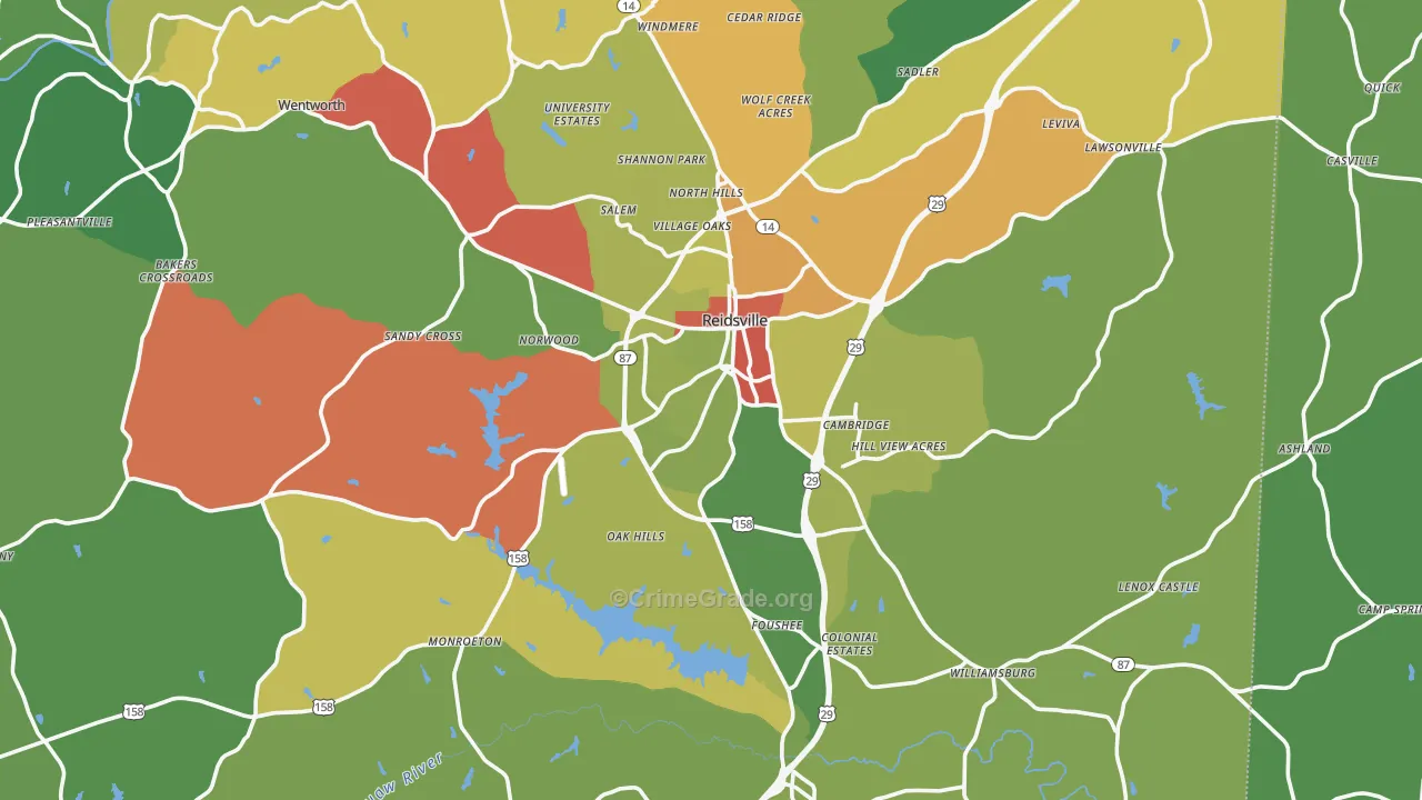 Reidsville, NC Map of Robbery Rates