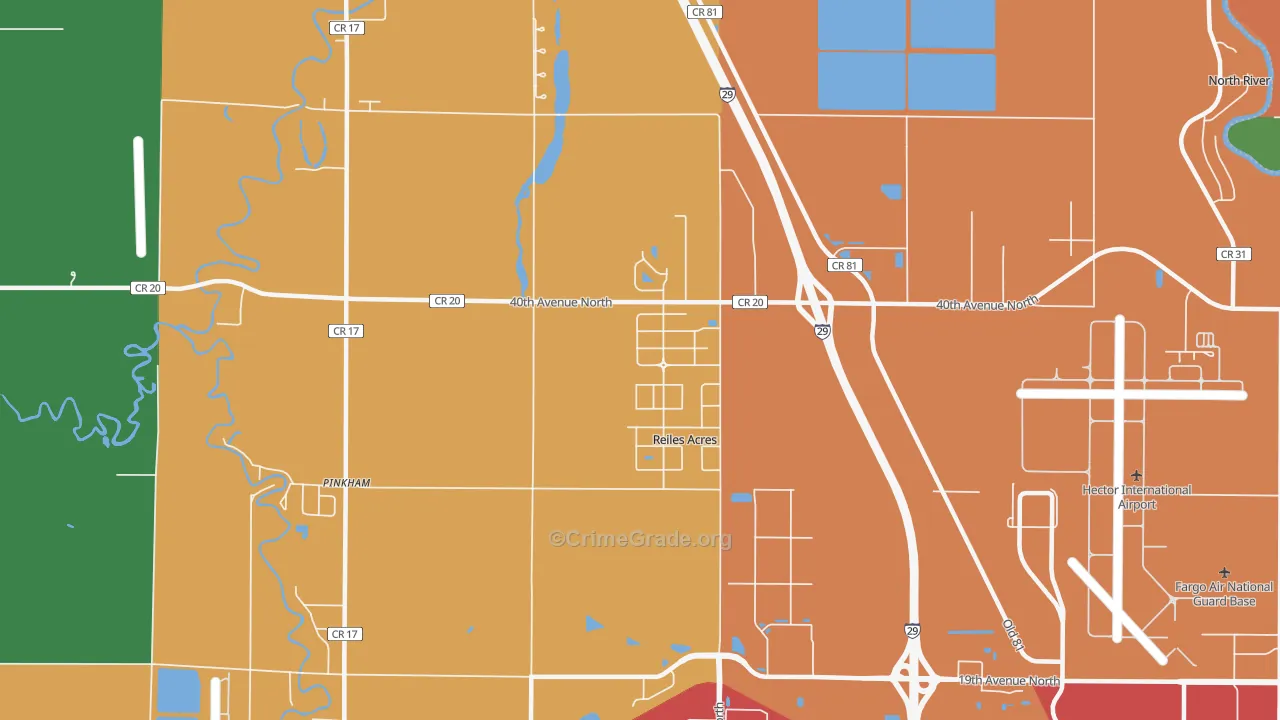 Reiles Acres, ND Map of Robbery Rates