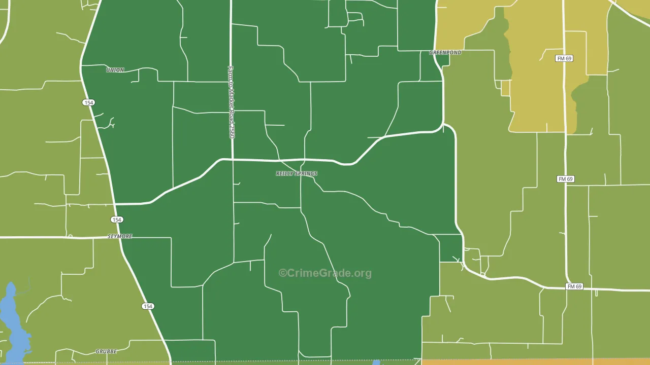 Reilly Springs, TX Map of Robbery Rates
