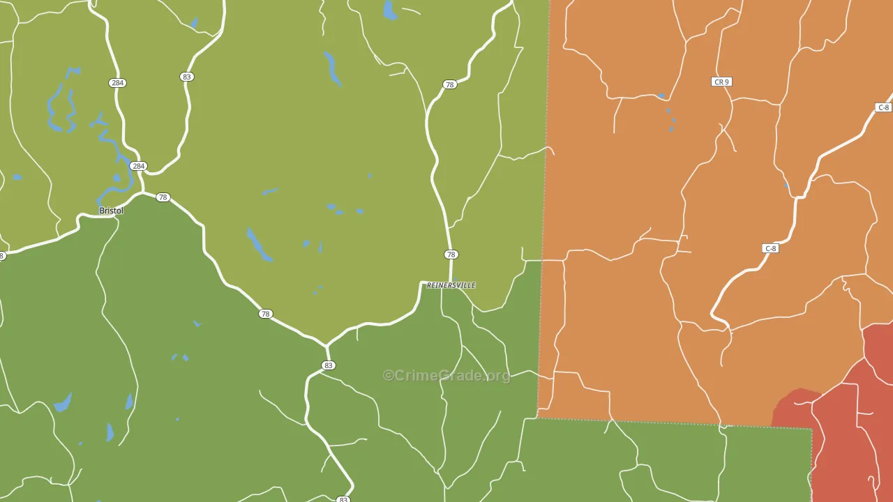 Reinersville, OH Map of Robbery Rates