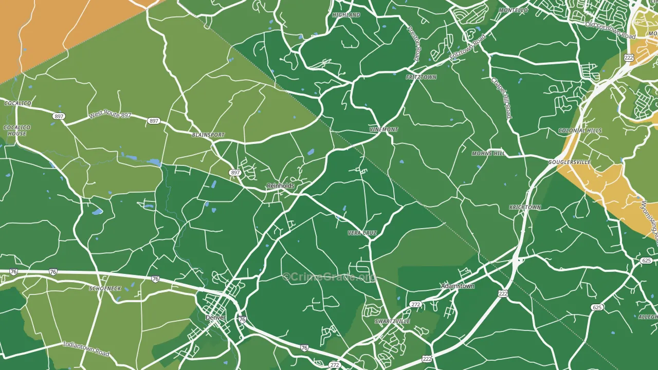 Reinholds, PA Map of Robbery Rates