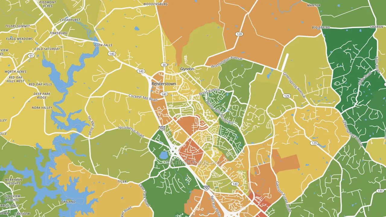Reisterstown, MD Map of Robbery Rates