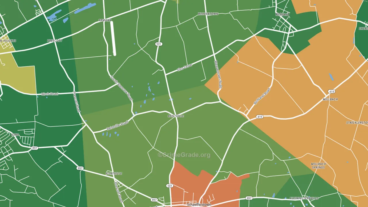 Reistville, PA Map of Robbery Rates