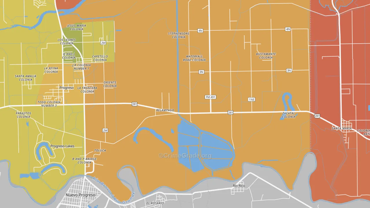 Relampago, TX Map of Robbery Rates