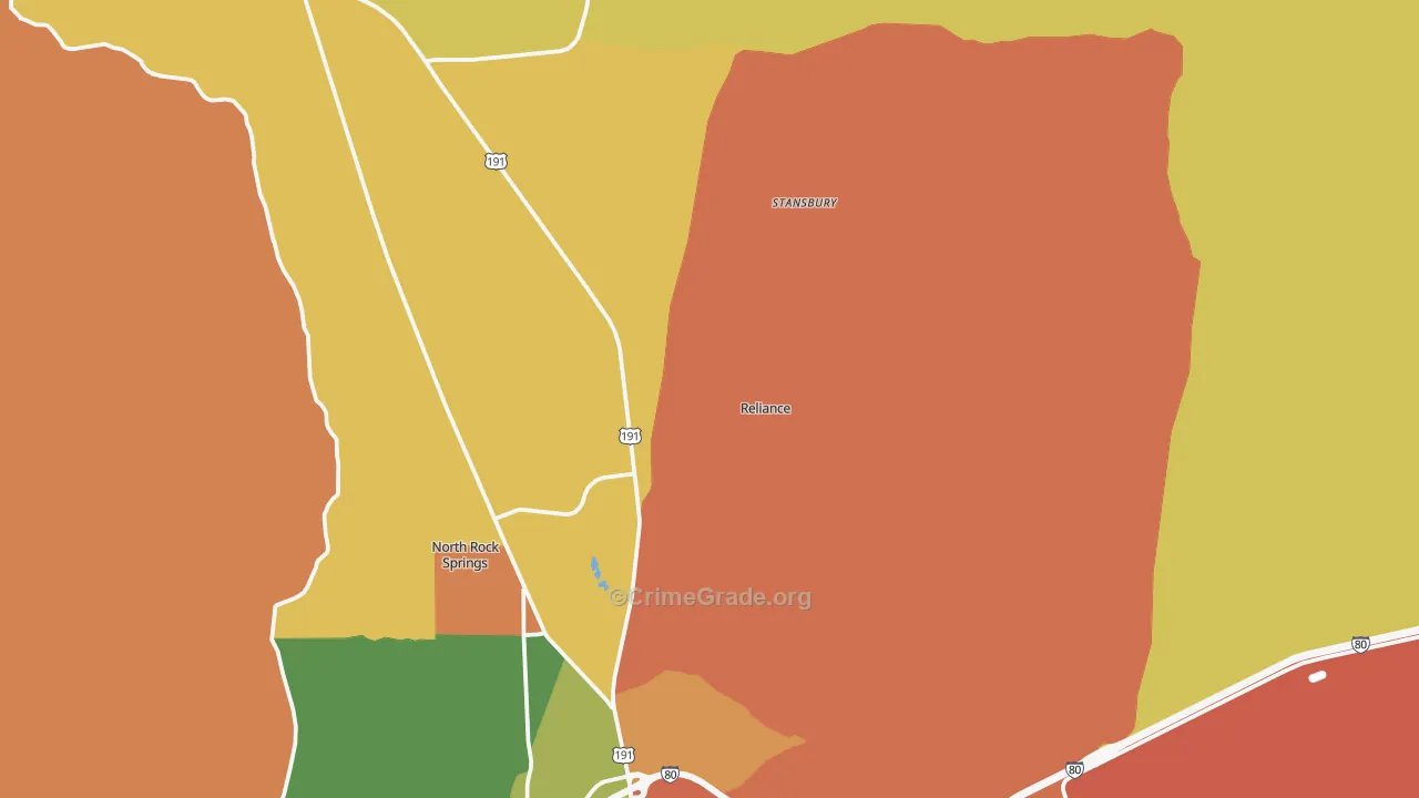 Reliance, WY Map of Robbery Rates