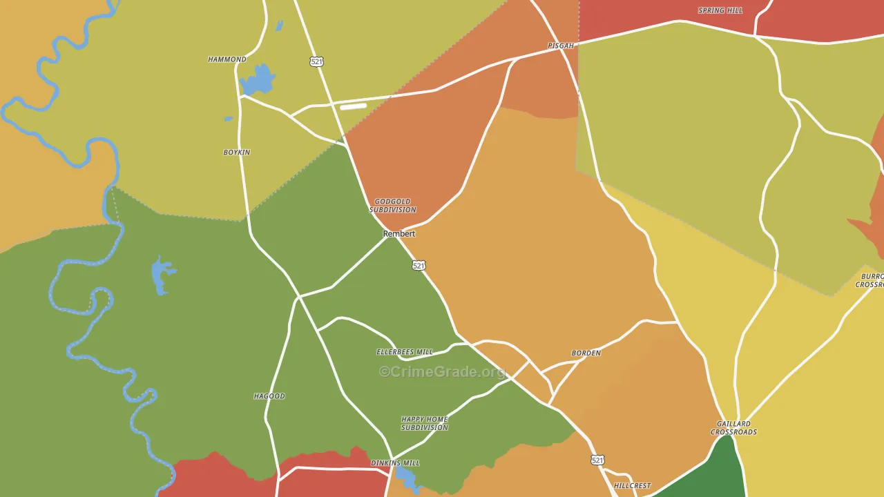 Rembert, SC Map of Robbery Rates