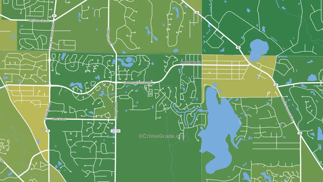 Reminderville, OH Map of Robbery Rates