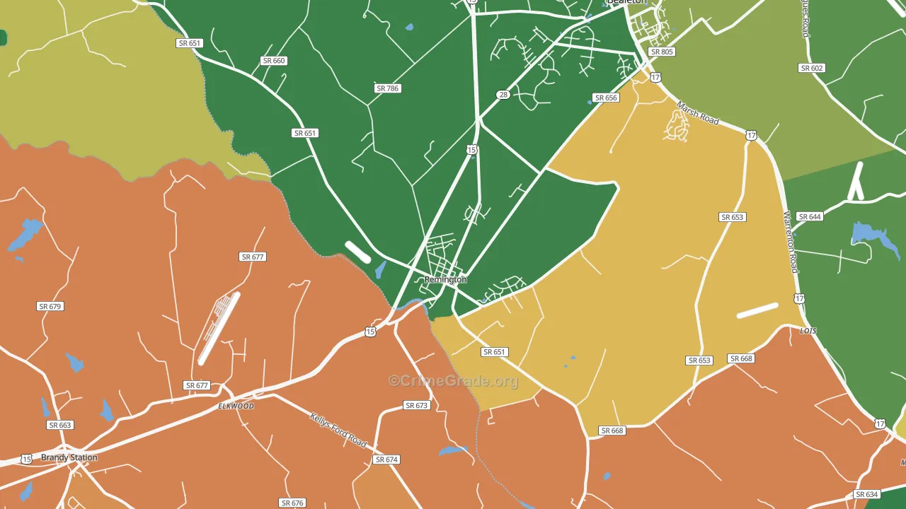 Remington, VA Map of Robbery Rates