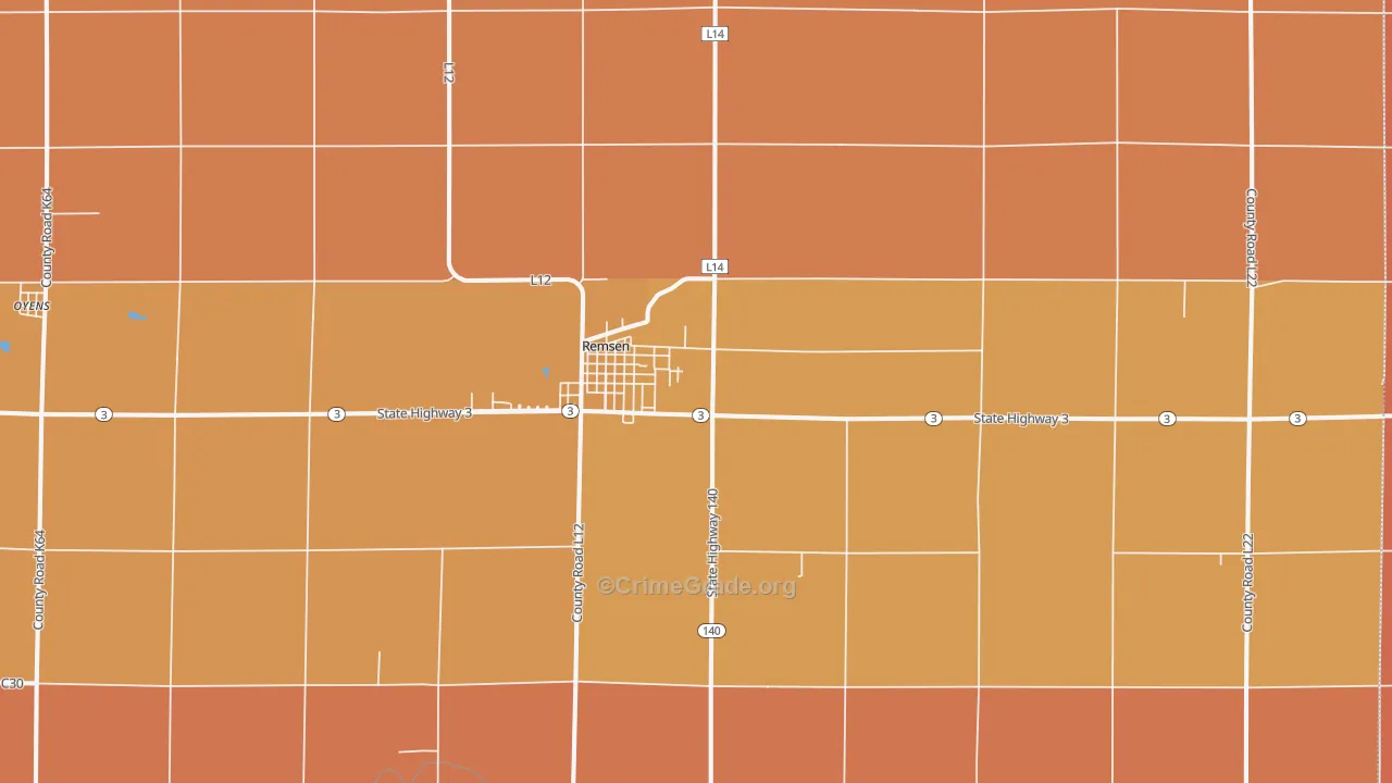 Remsen, IA Map of Robbery Rates