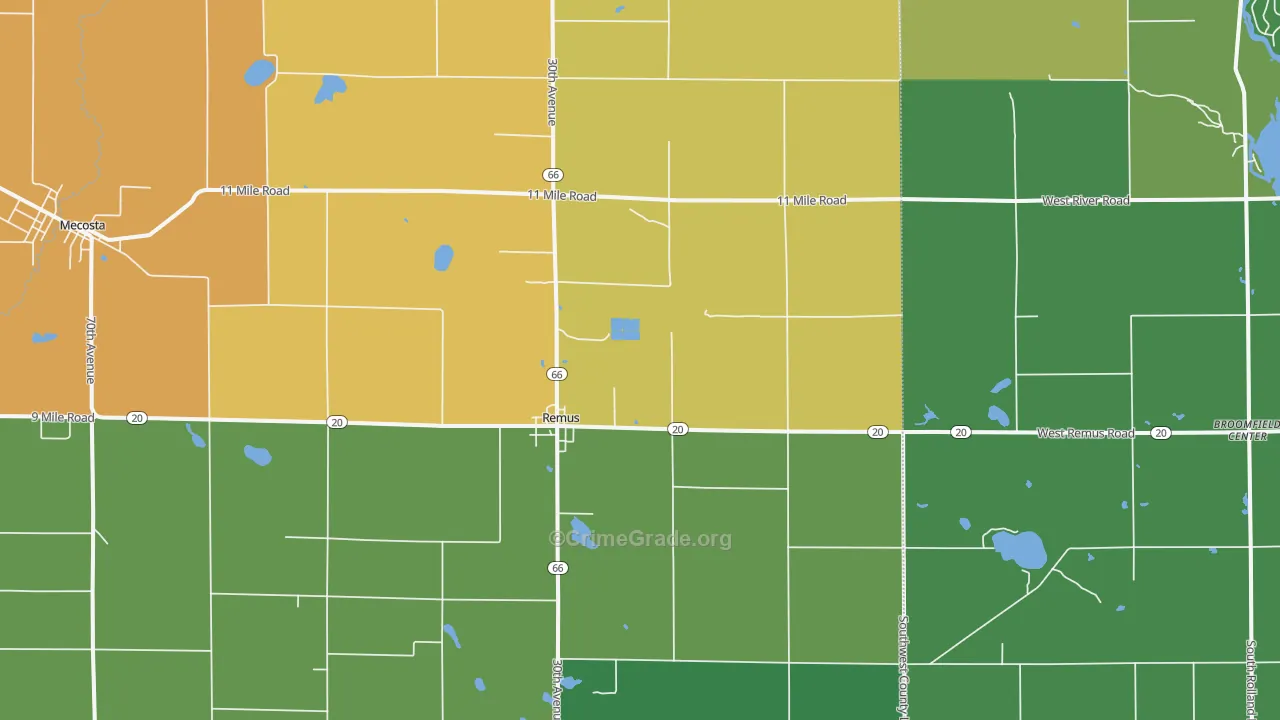 Remus, MI Map of Robbery Rates