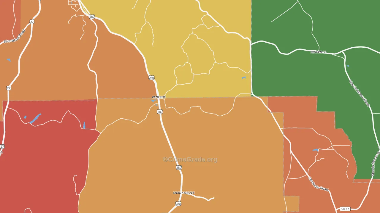 Renfroe, GA Map of Robbery Rates