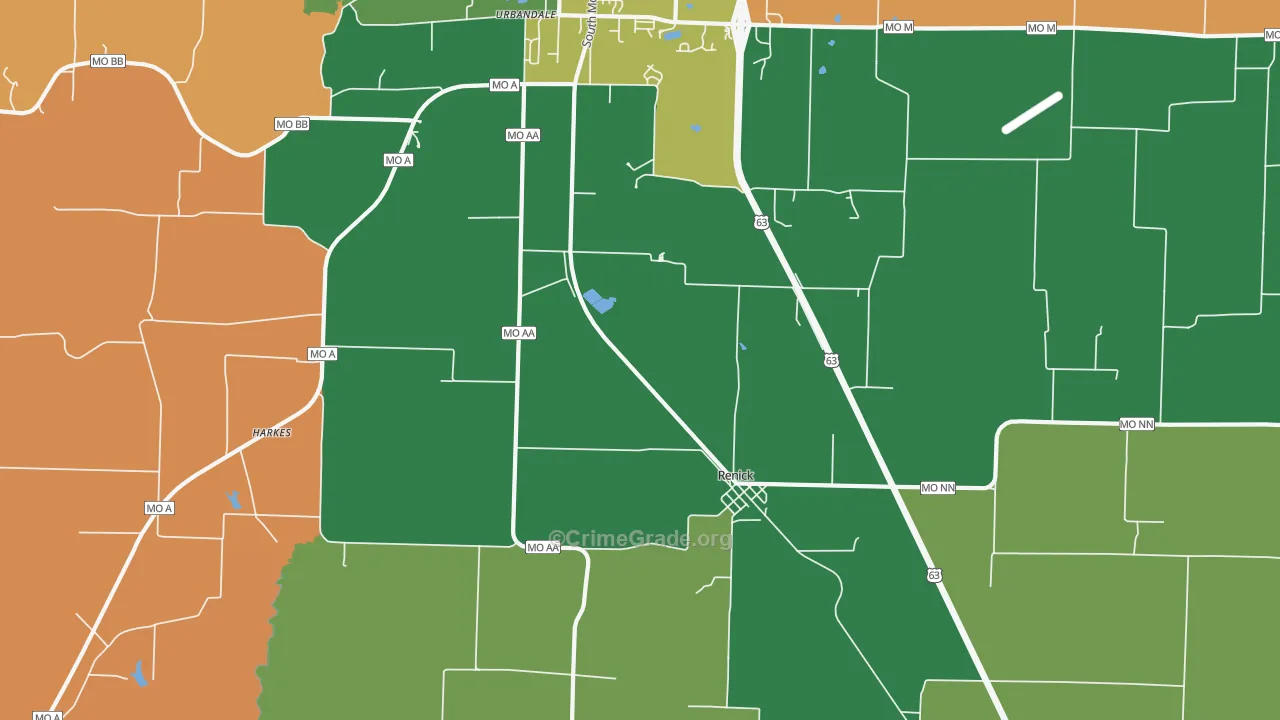 Renick, MO Map of Robbery Rates