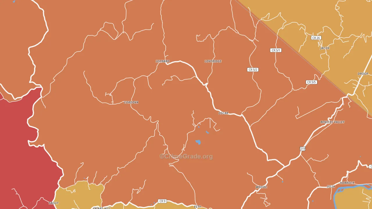 Renick, WV Map of Robbery Rates