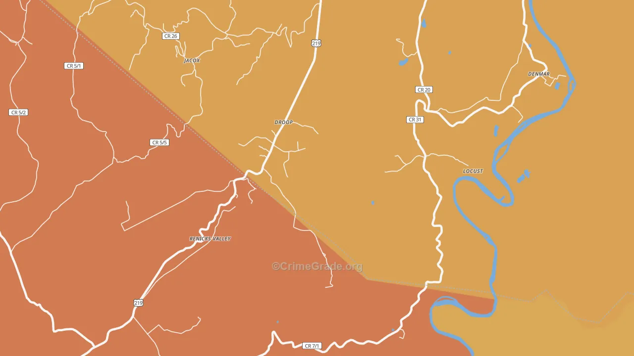 Renicks Valley, WV Map of Robbery Rates