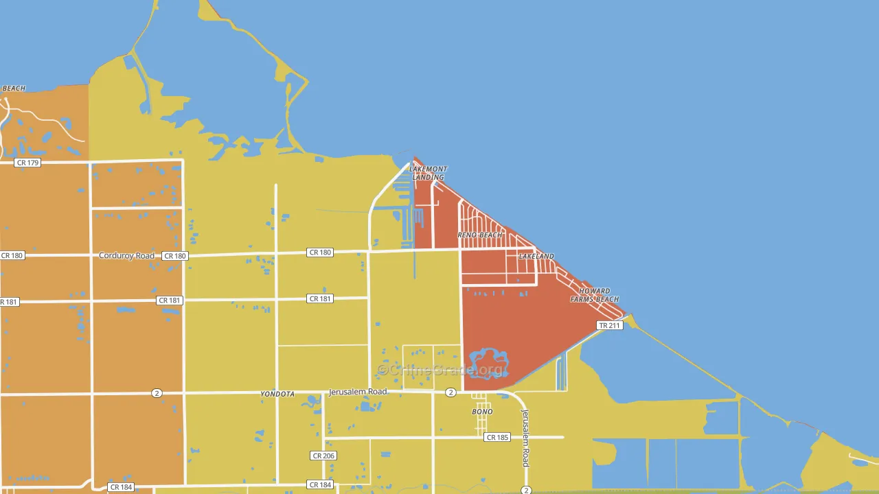 Reno Beach, OH Map of Robbery Rates