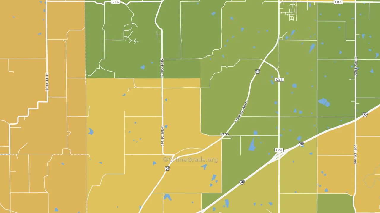 Reno, KS Map of Robbery Rates