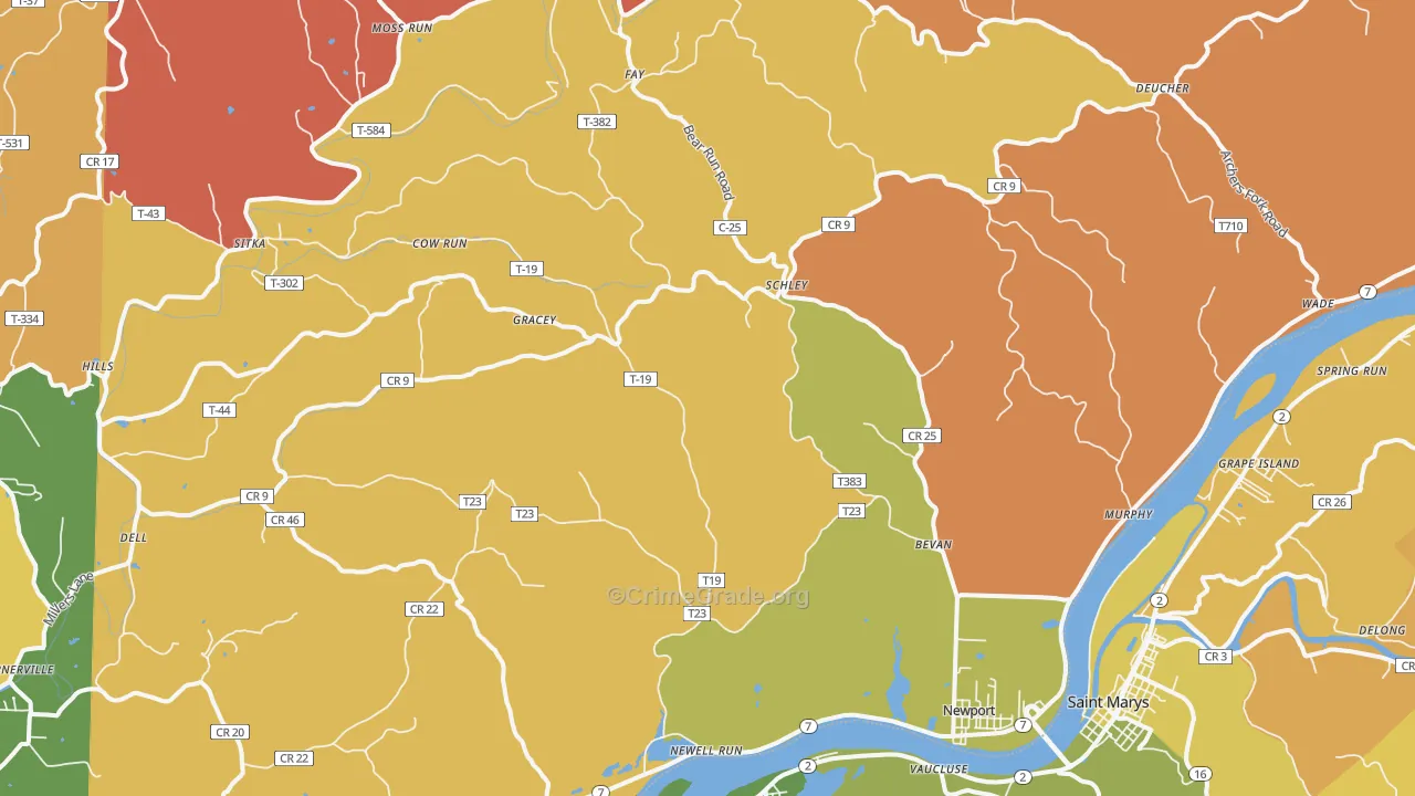 Reno, OH Map of Robbery Rates