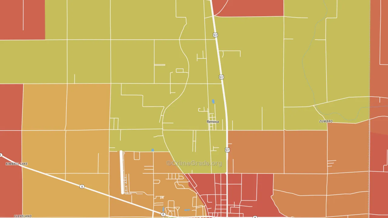 Renova, MS Map of Robbery Rates