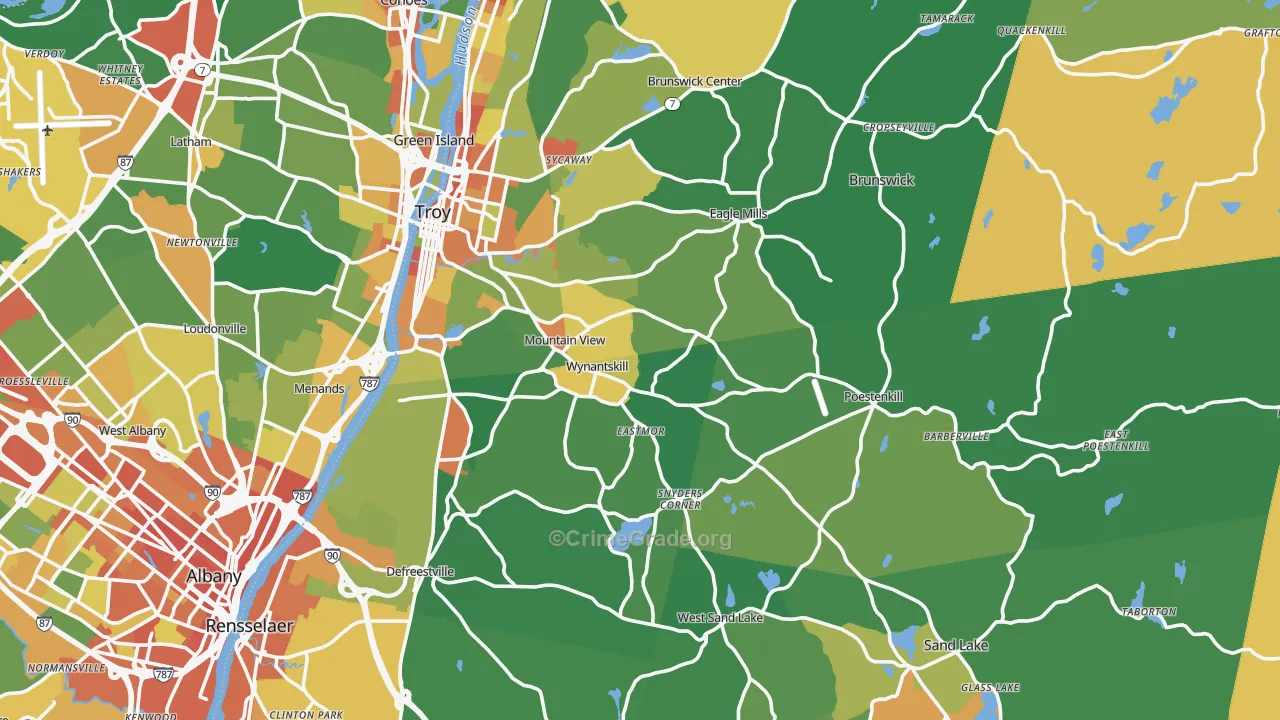 Rensselaer County, NY Map of Robbery Rates