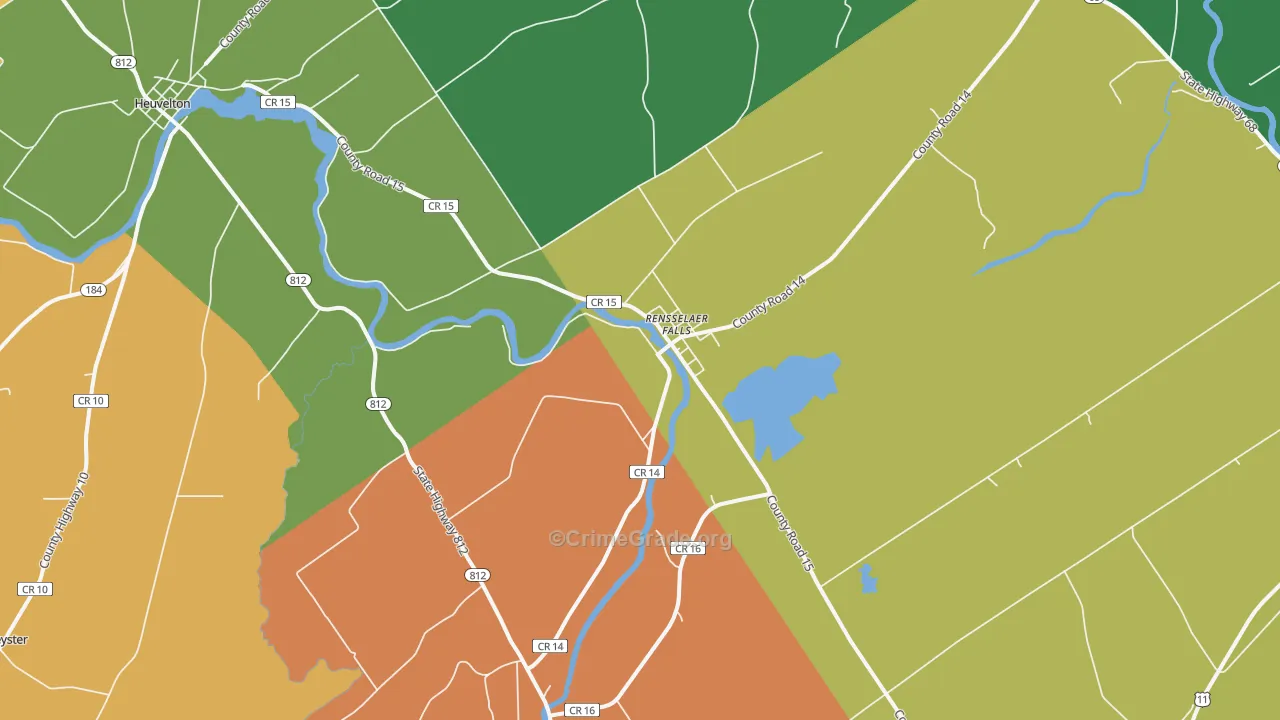 Rensselaer Falls, NY Map of Robbery Rates